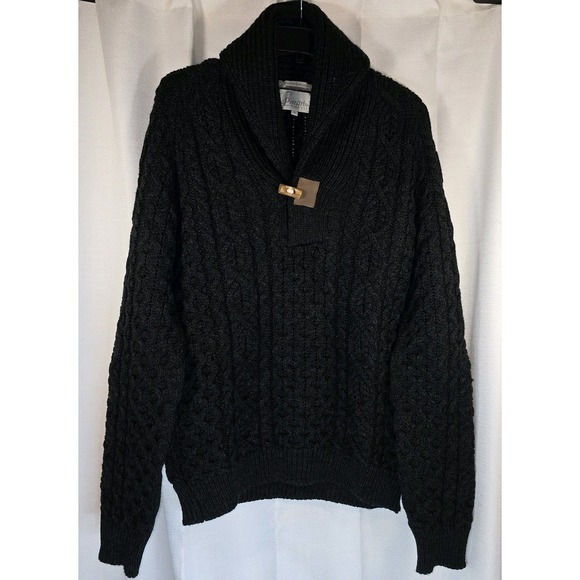 Peregrine Wool Shawl Collar Cable Knit Cardigan Sweater Black Size Large - Picture 1 of 13